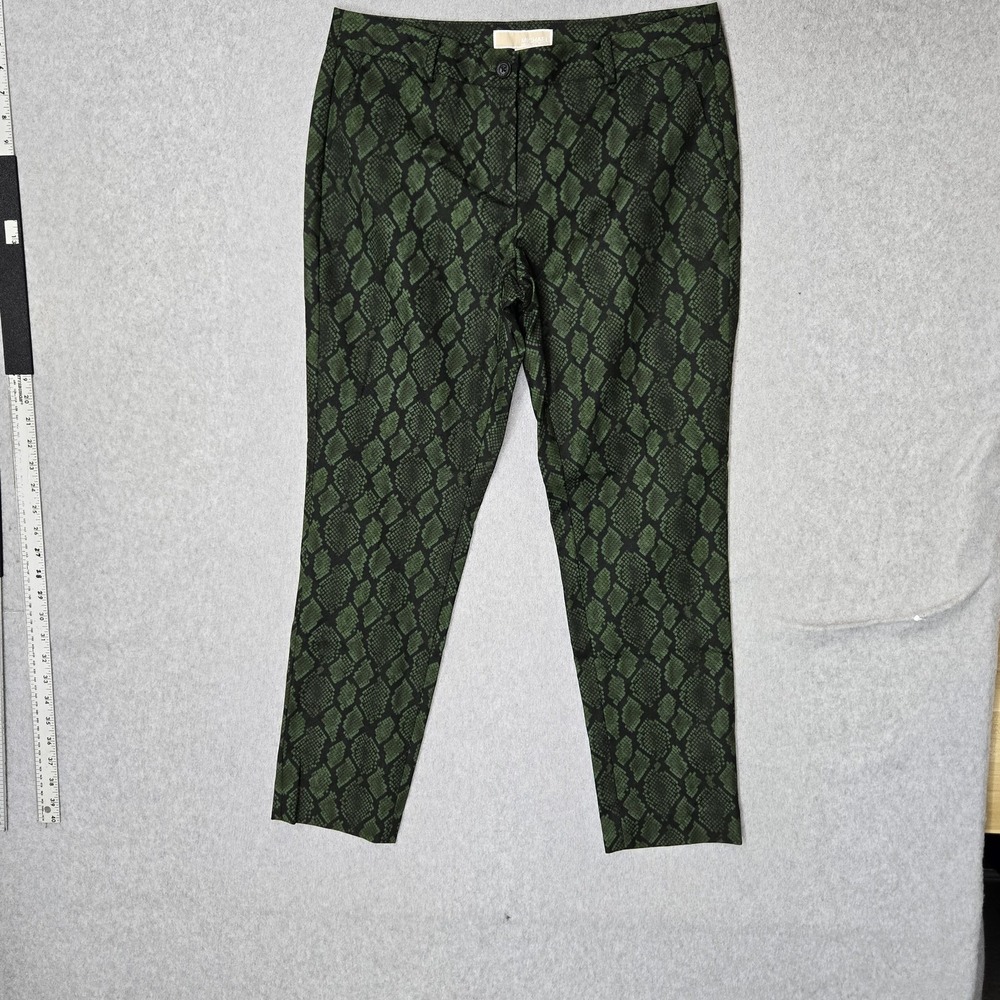 MICHAEL Kors Women Pants 8P Green Snakeskin Print Cropped Button 26" Inseam